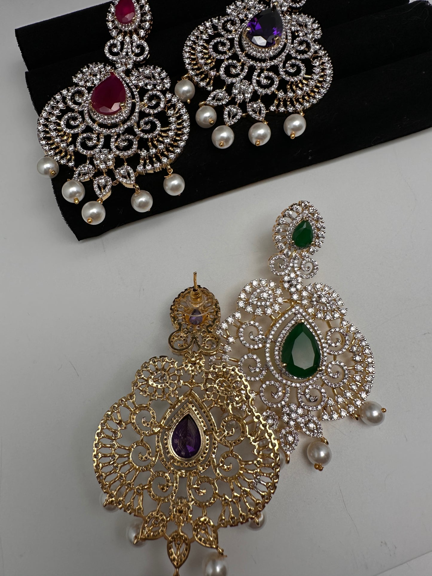 AD  Color Stone Big Size Statement Earrings - Red
