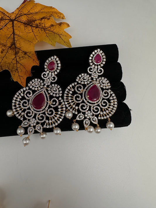 AD  Color Stone Big Size Statement Earrings - Red