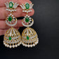 AD  Lotus Color Stone Big Size Statement Earrings - Green