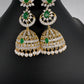 AD  Lotus Color Stone Big Size Statement Earrings - Green