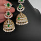 AD  Lotus Color Stone Big Size Statement Earrings - Green
