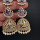 AD  Lotus Color Stone Big Size Statement Earrings - Purple