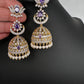 AD  Lotus Color Stone Big Size Statement Earrings - Purple