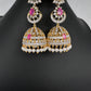 AD  Lotus Color Stone Big Size Statement Earrings - Red