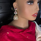 AD  Lotus Color Stone Big Size Statement Earrings - Red