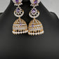 AD  Lotus Color Stone Big Size Statement Earrings - Purple