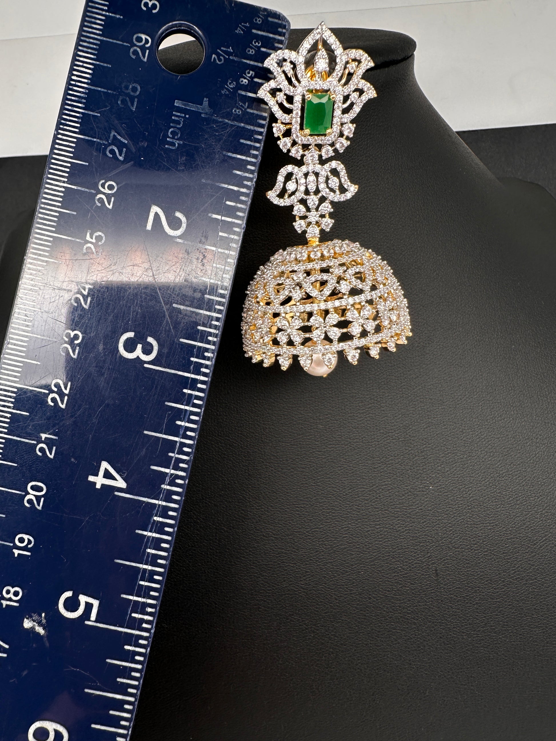 AD Color Stone Big Size Statement Earrings - Green