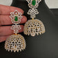 AD Color Stone Big Size Statement Earrings - Green