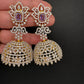 AD Color Stone Big Size Statement Earrings - Purple