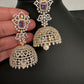 AD Color Stone Big Size Statement Earrings - Purple