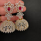 AD Color Stone Big Size Statement Earrings - Red