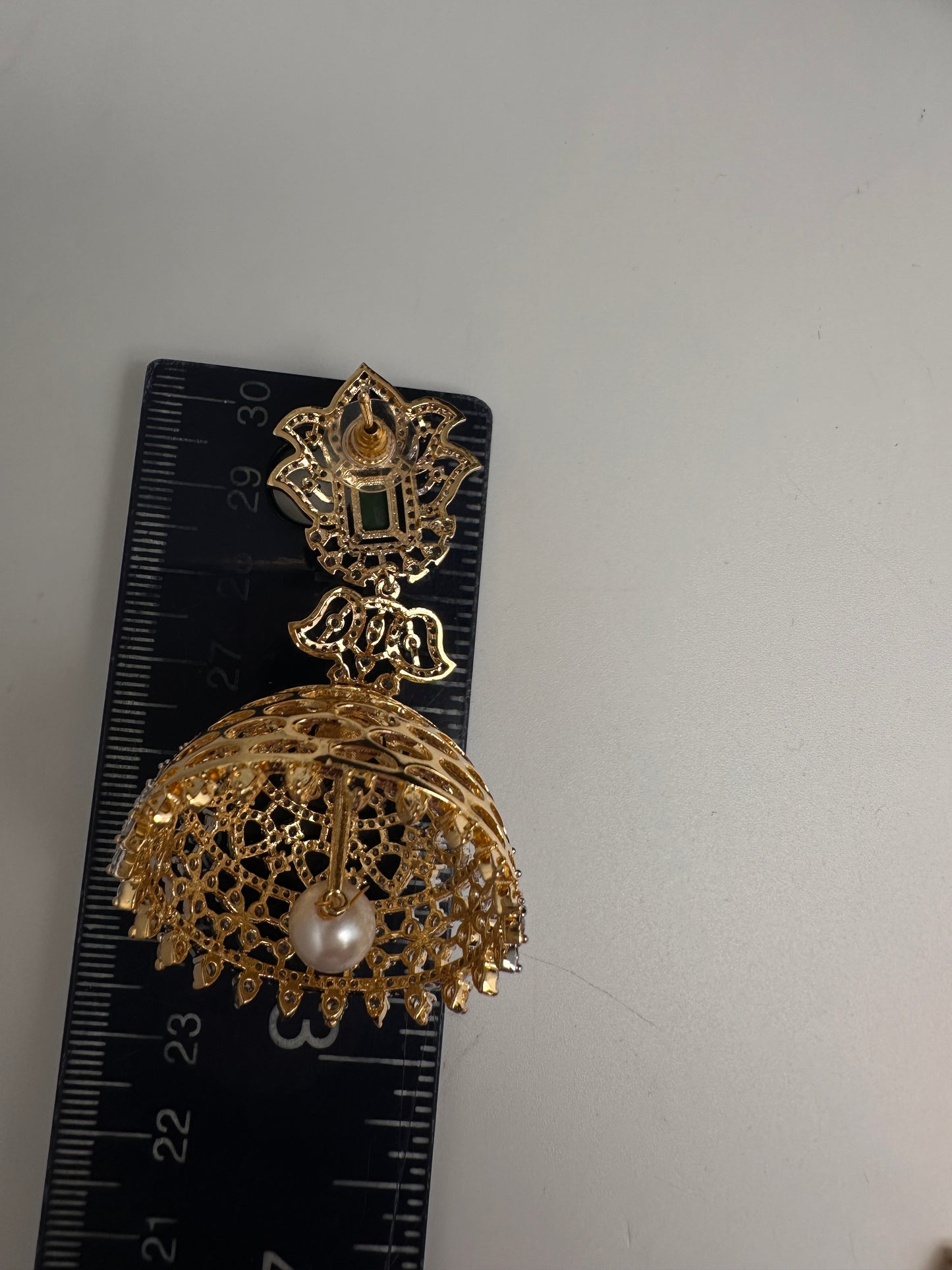 AD Color Stone Big Size Statement Earrings - Red