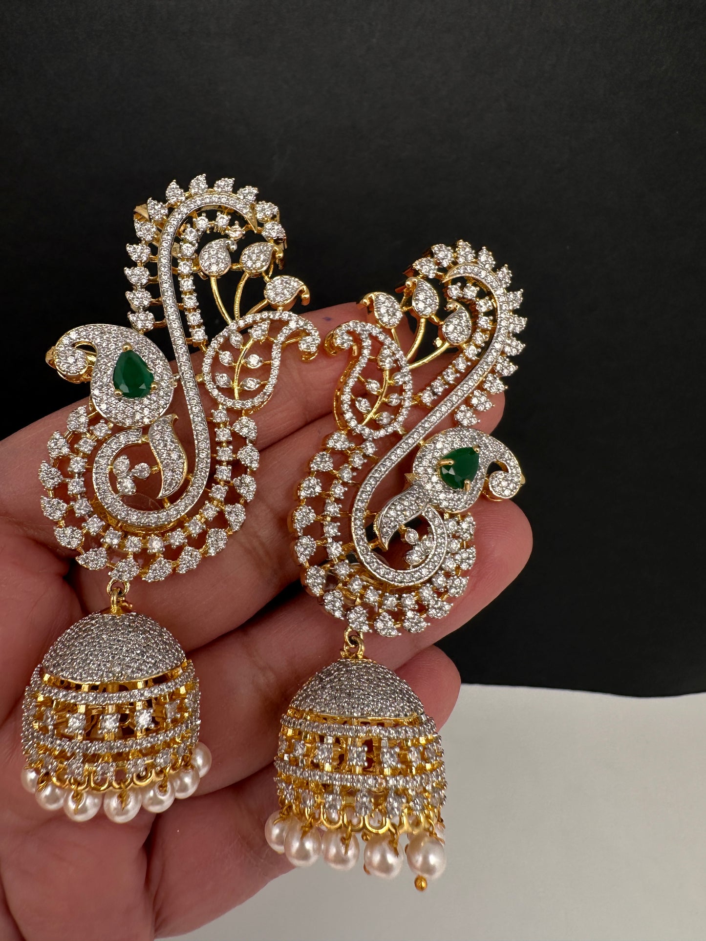 AD Color Stone Ear Cuffs Statement Earrings - Green
