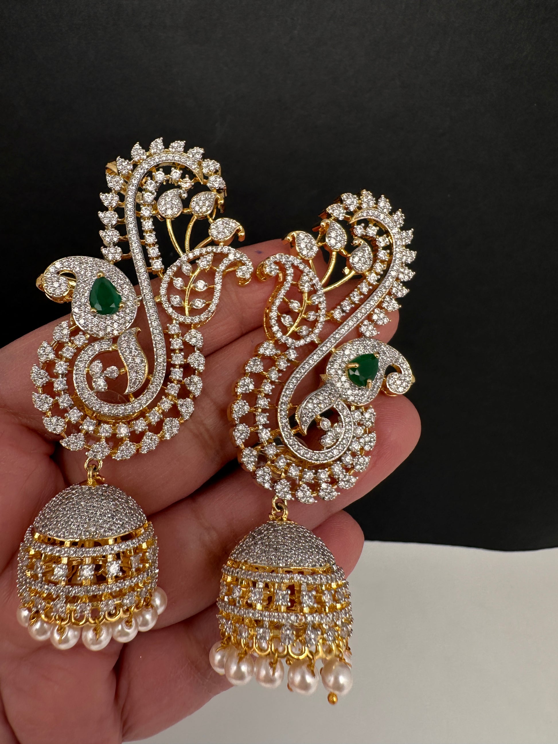 AD Color Stone Ear Cuffs Statement Earrings - Green