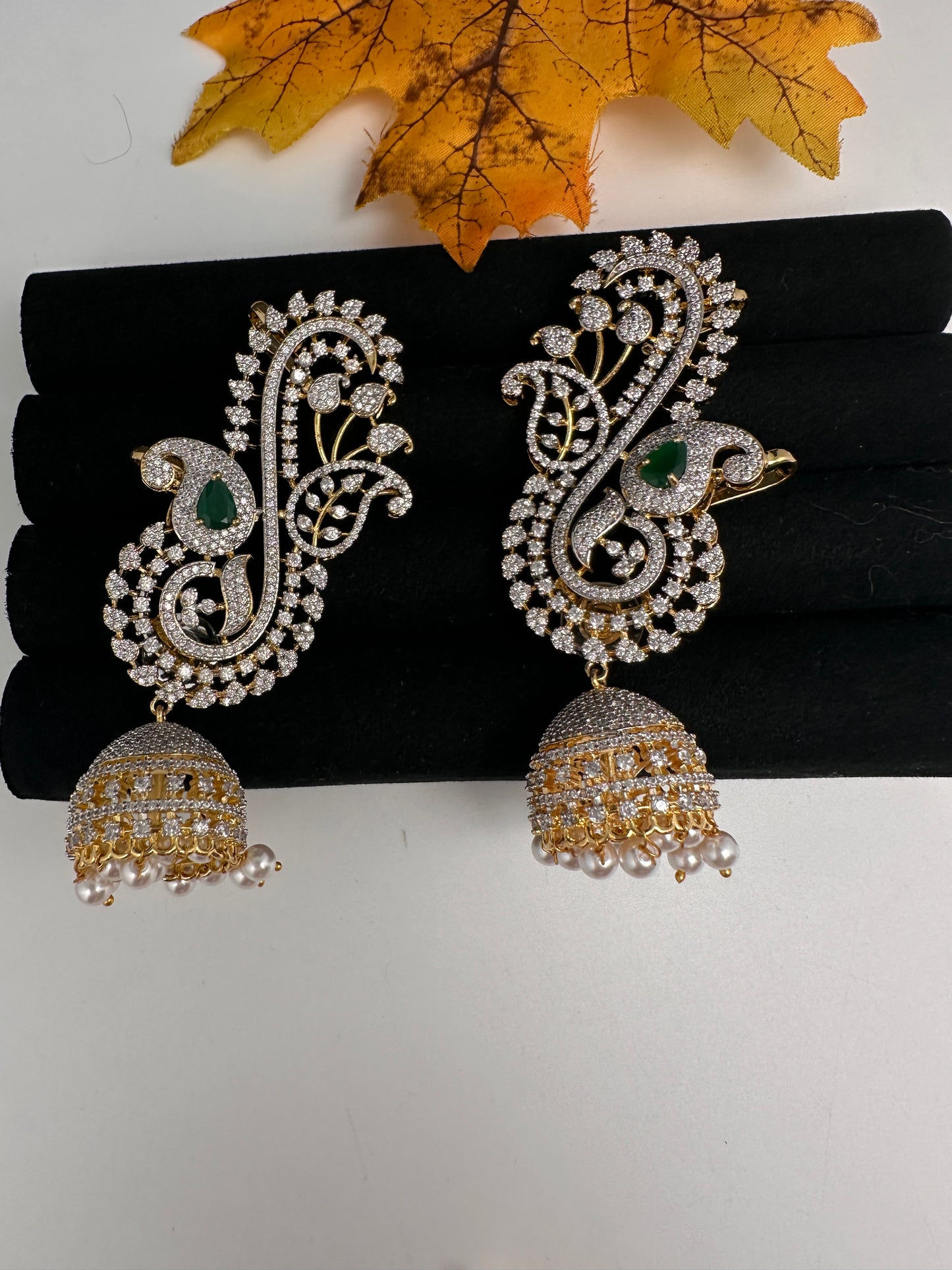 AD Color Stone Ear Cuffs Statement Earrings - Green