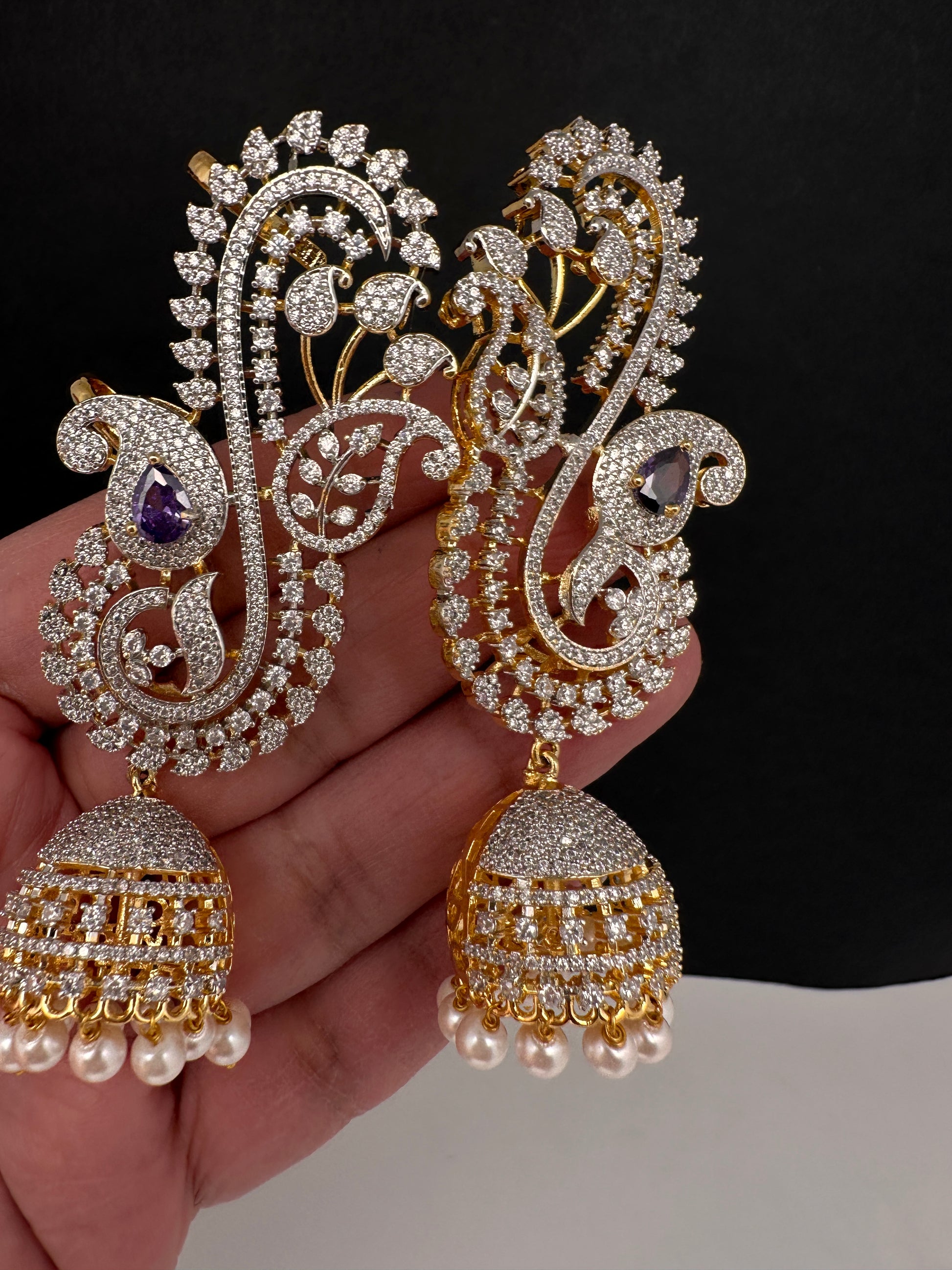 AD Color Stone Ear Cuffs Statement Earrings - Purple