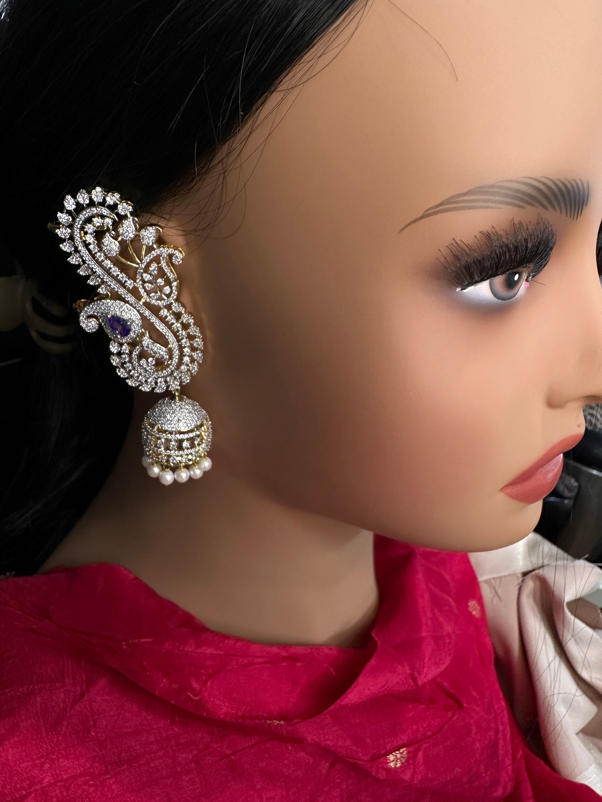 AD Color Stone Ear Cuffs Statement Earrings - Purple