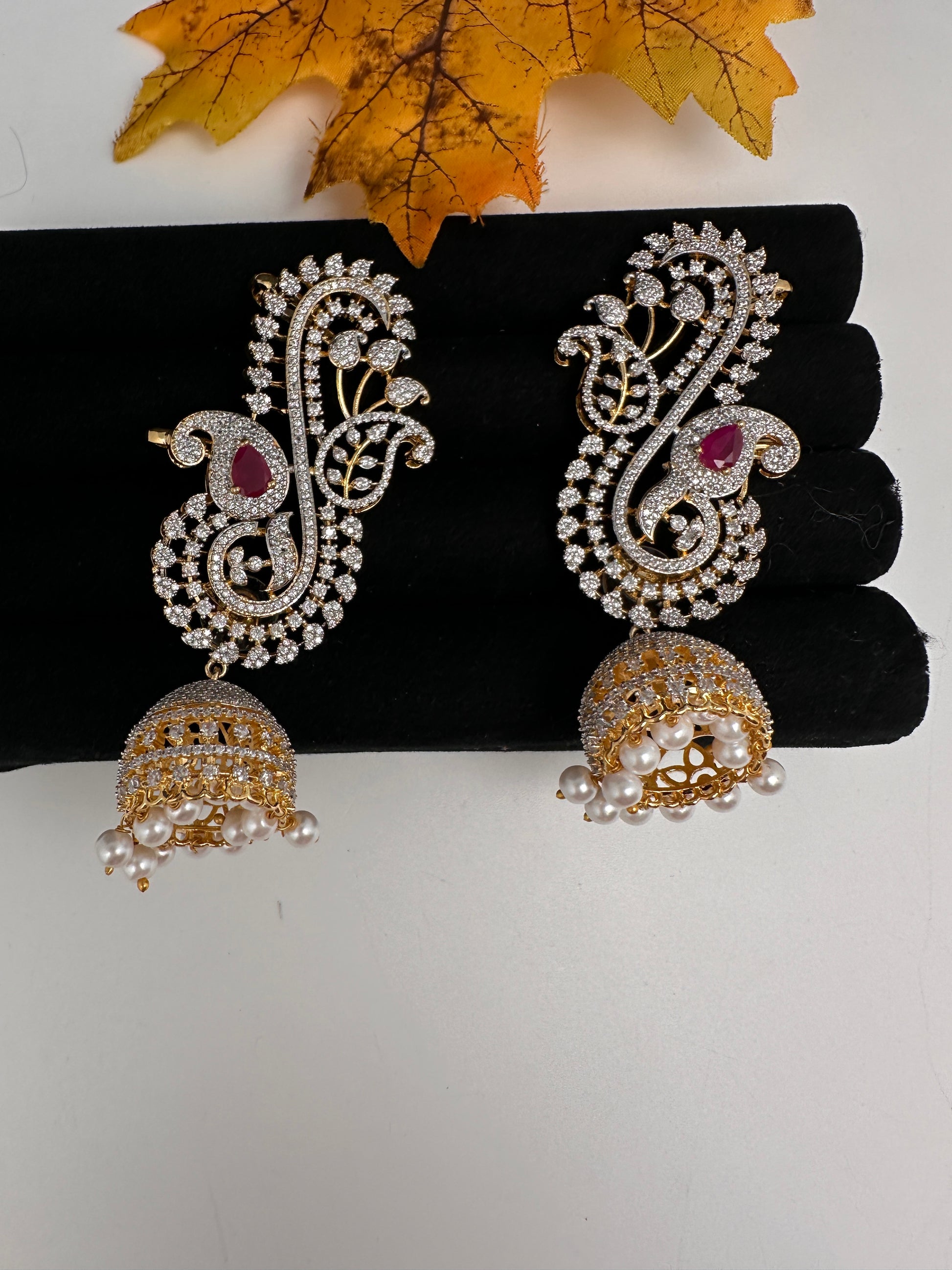 AD Color Stone Ear Cuffs Statement Earrings - Red