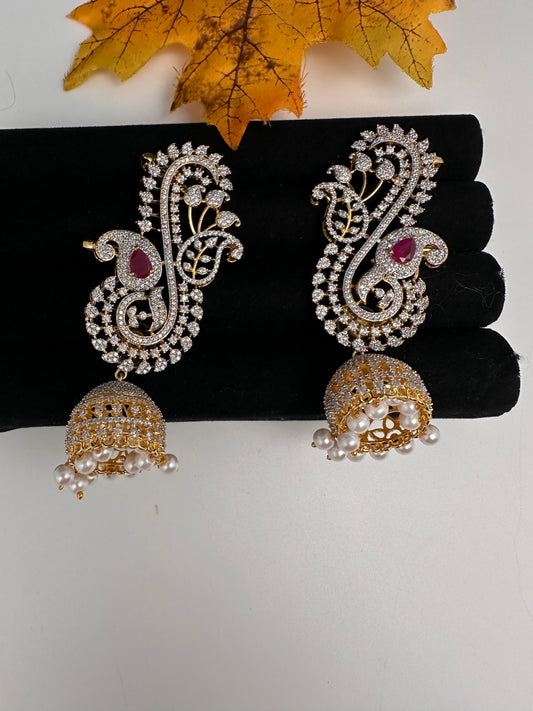 AD Color Stone Ear Cuffs Statement Earrings - Red