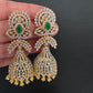 AD Color Stone Jhumka Statement Earrings - Green