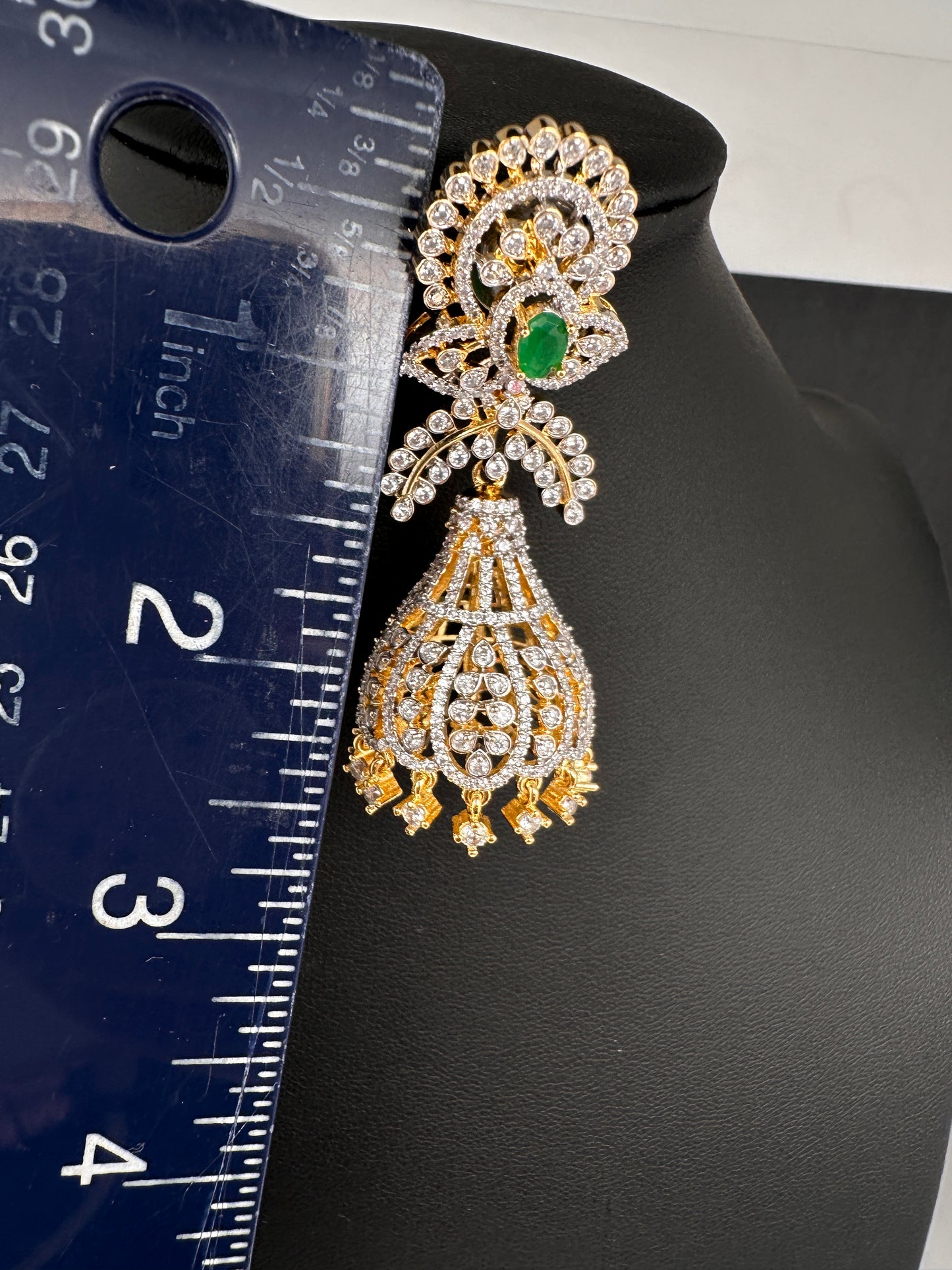 AD Color Stone Jhumka Statement Earrings - Green