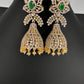 AD Color Stone Jhumka Statement Earrings - Green