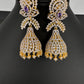 AD Color Stone Jhumka Statement Earrings - Purple