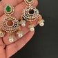 AD Color Stone Small Chandbali Earrings - Green