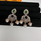 AD Color Stone Small Chandbali Earrings - Green