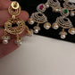 AD Color Stone Small Chandbali Earrings - Purple