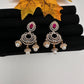 AD Color Stone Small Chandbali Earrings - Red