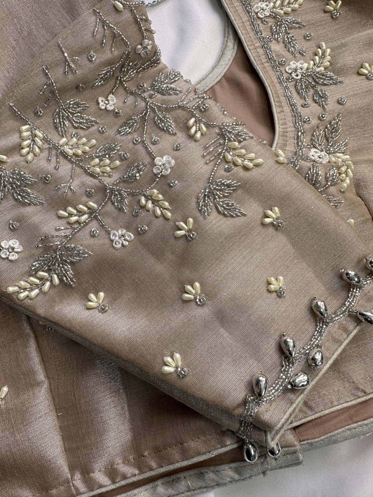 Brownish Golden Maggam Pearl work blouse