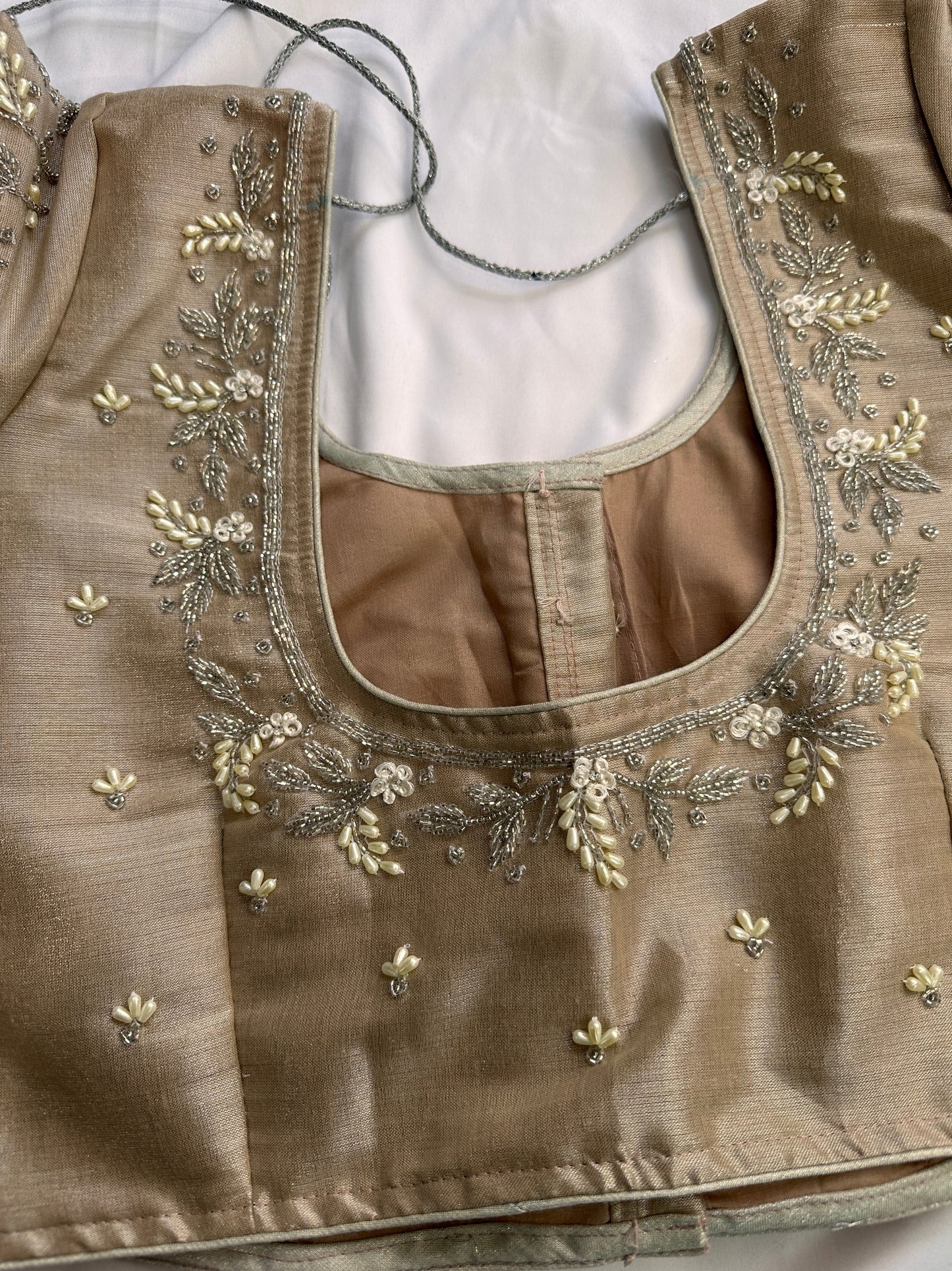 Brownish Golden Maggam Pearl work blouse