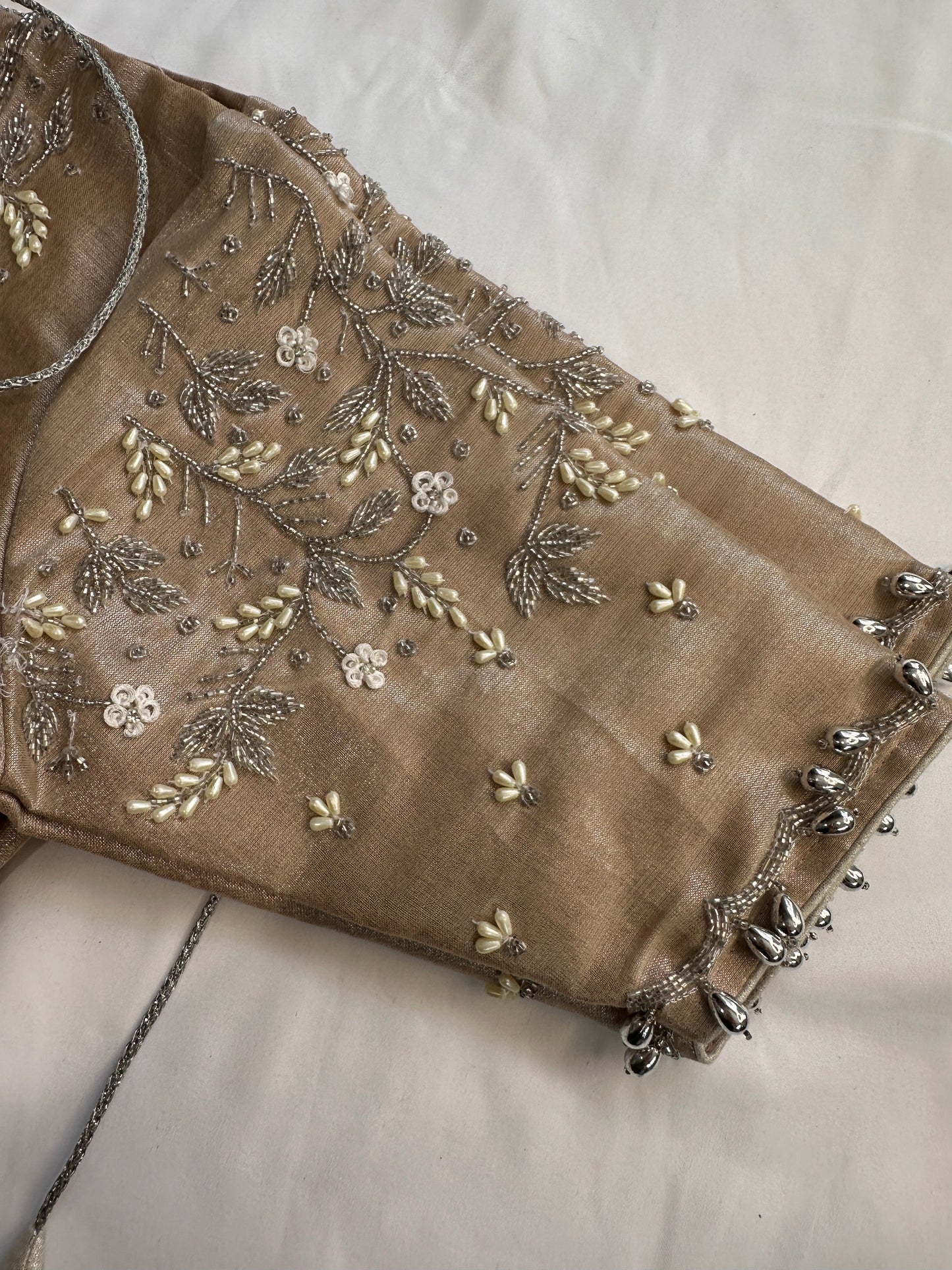 Brownish Golden Maggam Pearl work blouse
