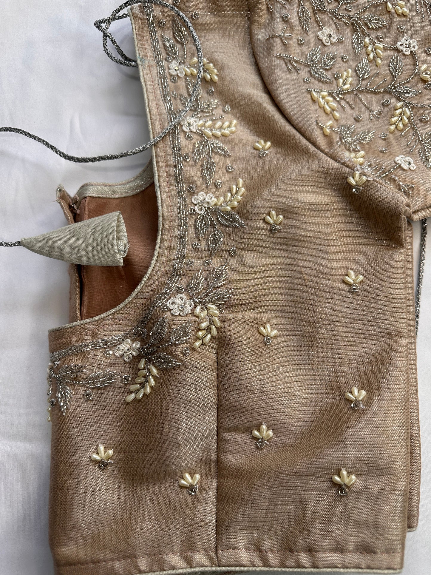 Brownish Golden Maggam Pearl work blouse
