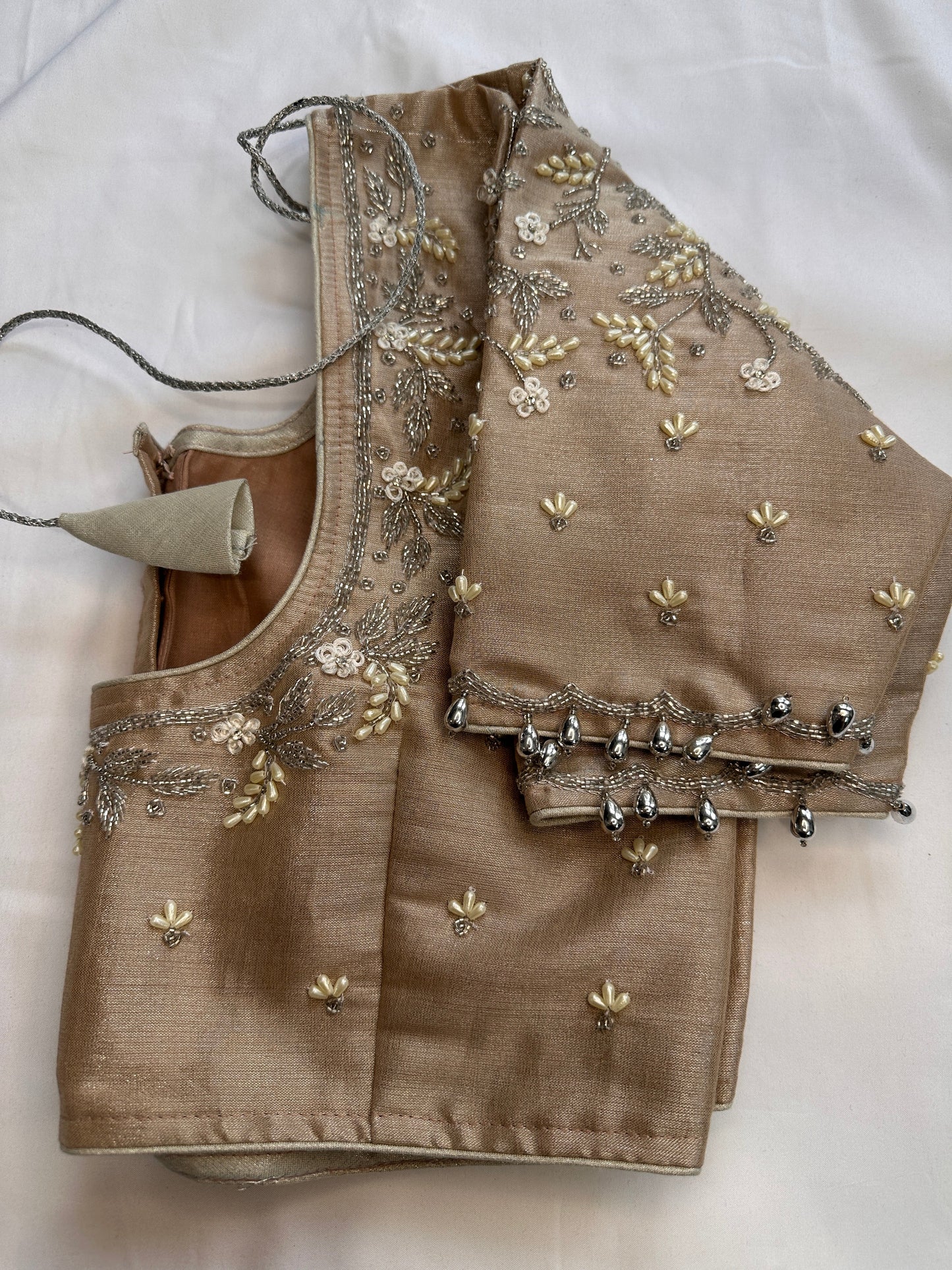 Brownish Golden Maggam Pearl work blouse