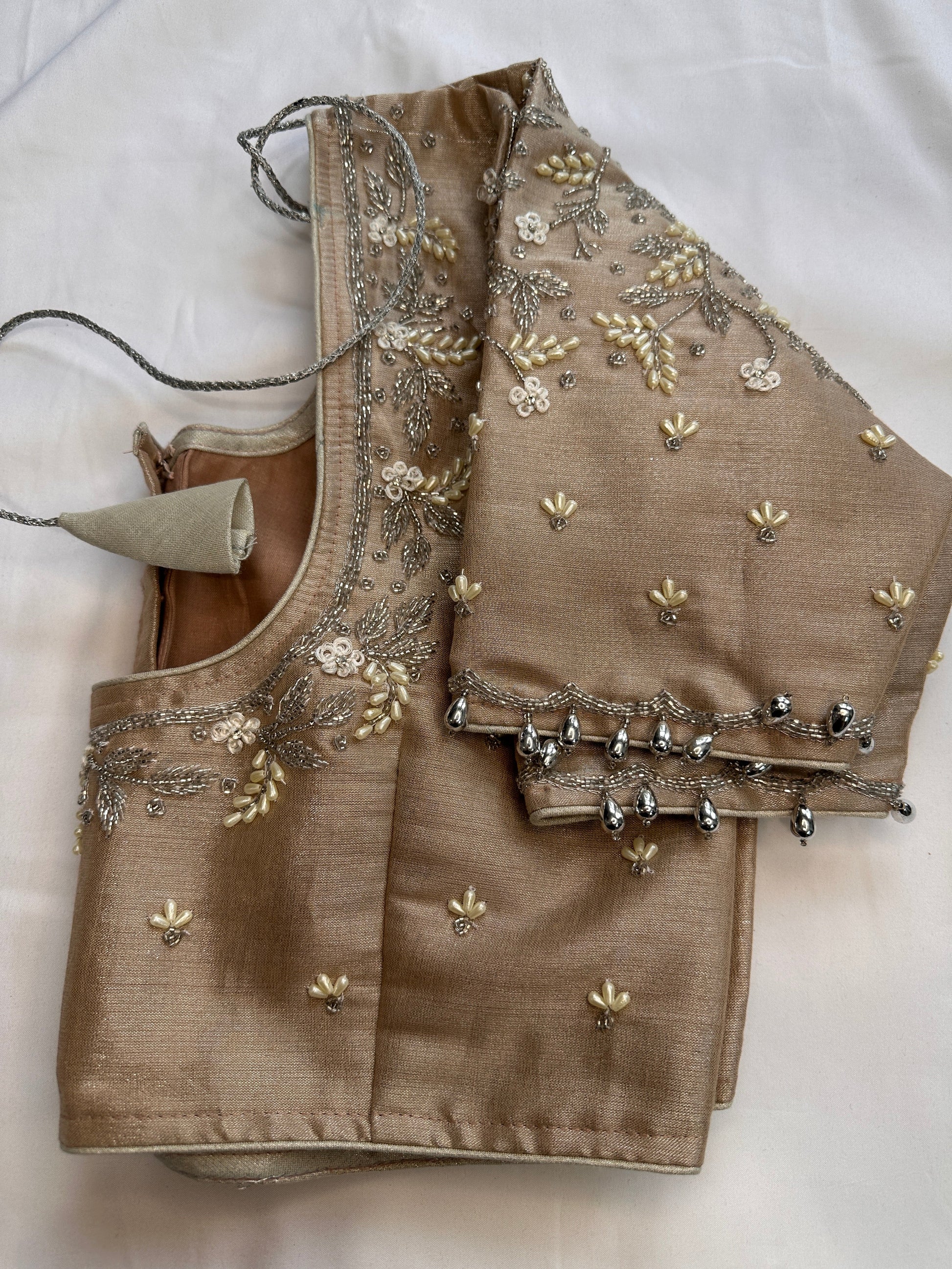 Brownish Golden Maggam Pearl work blouse