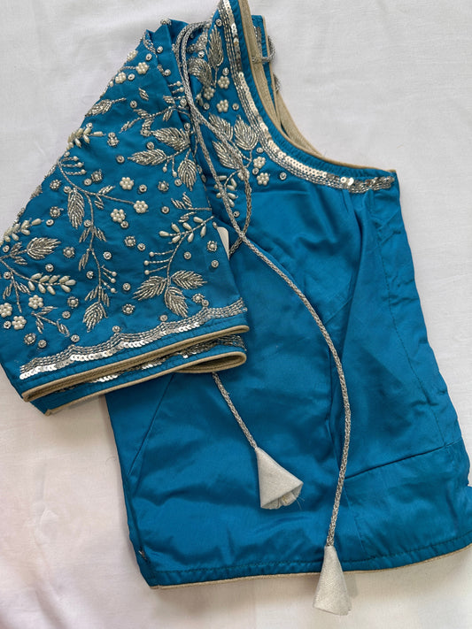 Blue Maggam Silver work blouse