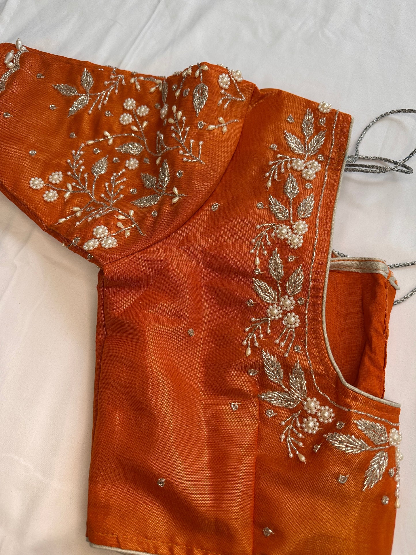 Orange Pearl Maggam work blouse