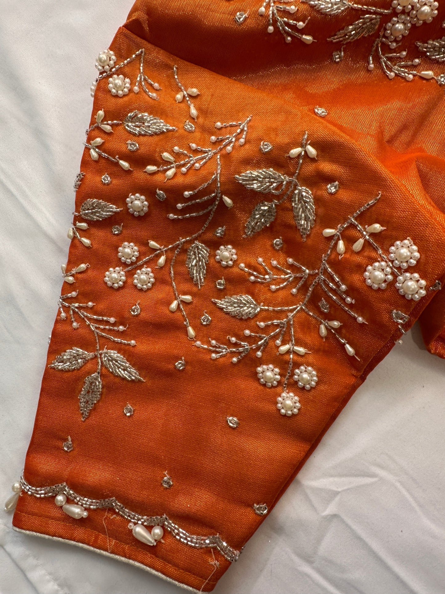 Orange Pearl Maggam work blouse