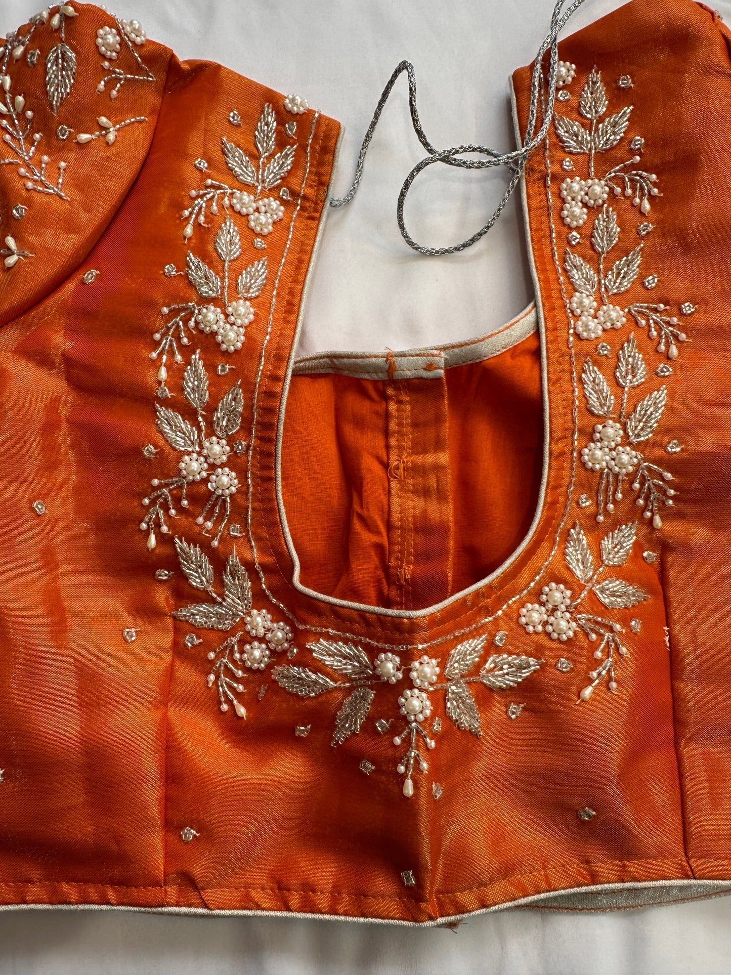 Orange Pearl Maggam work blouse