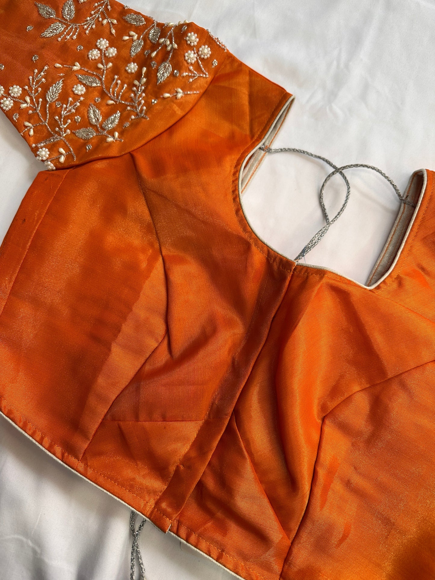 Orange Pearl Maggam work blouse