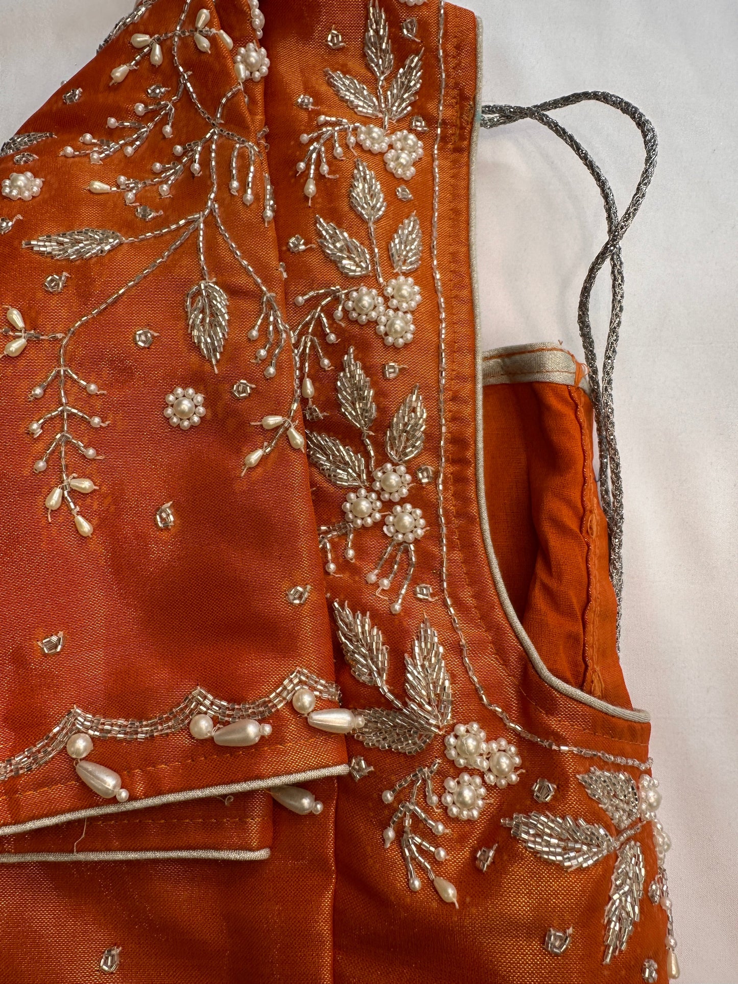 Orange Pearl Maggam work blouse