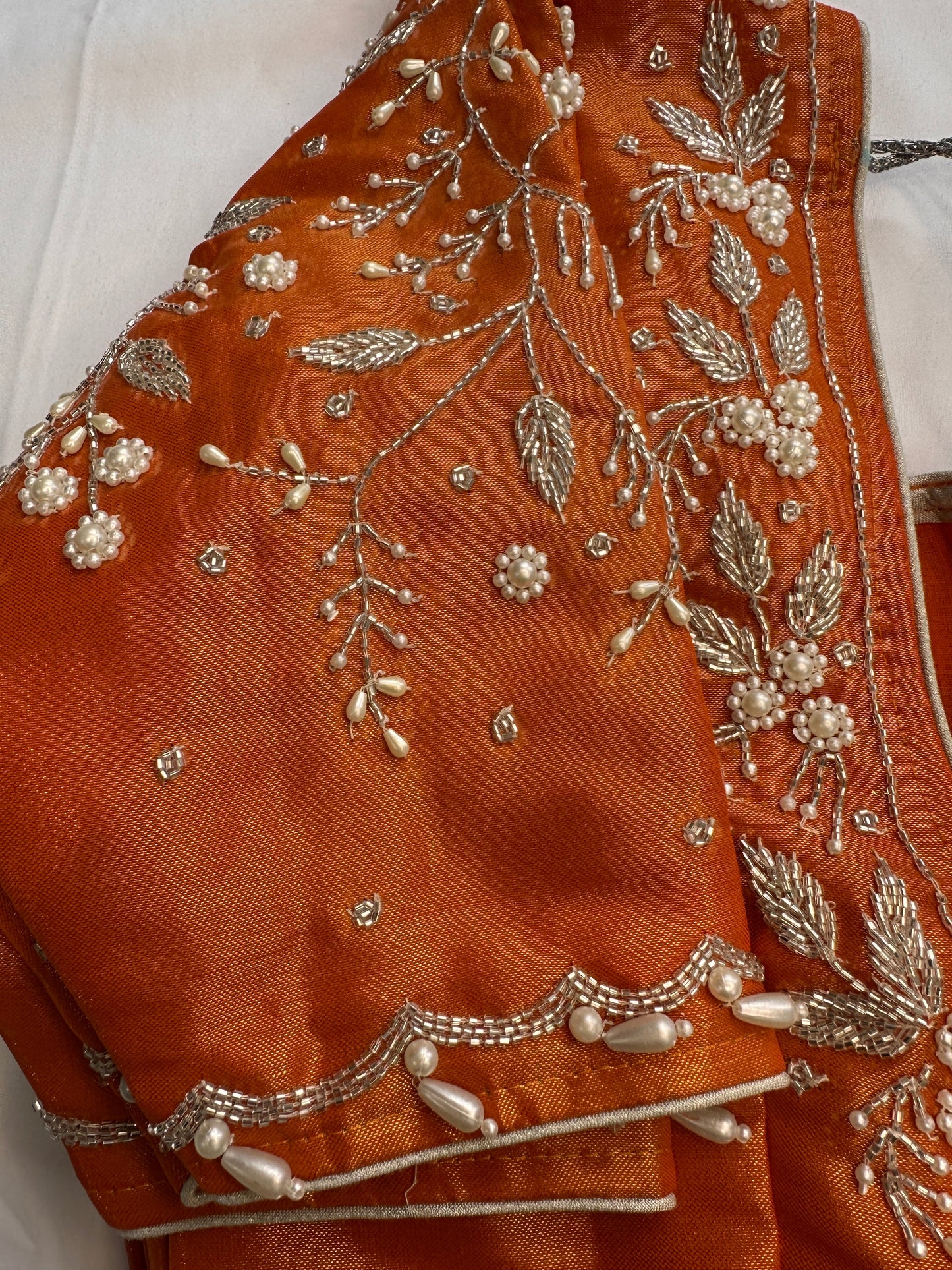 Orange Pearl Maggam work blouse