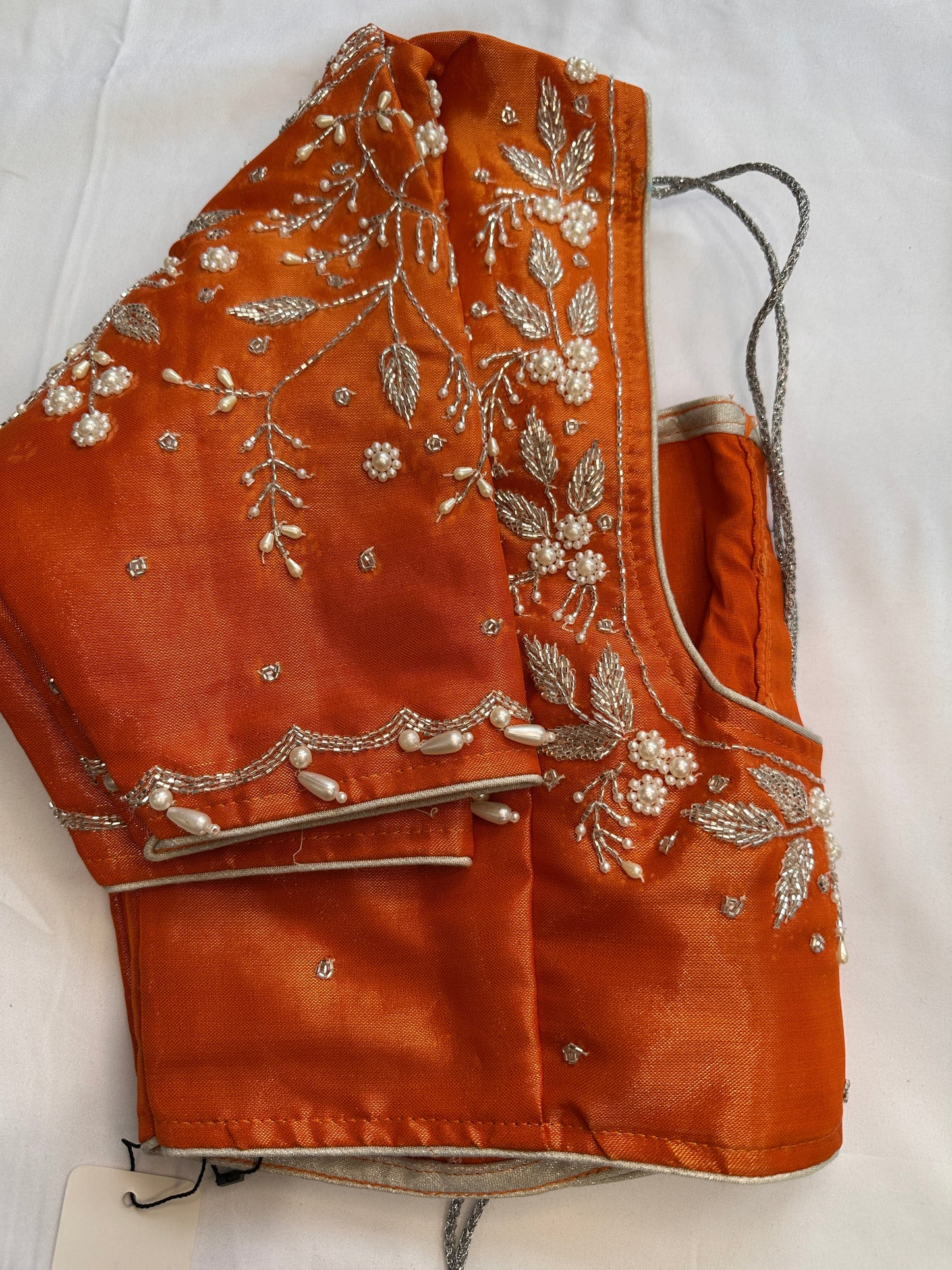 Orange Pearl Maggam work blouse