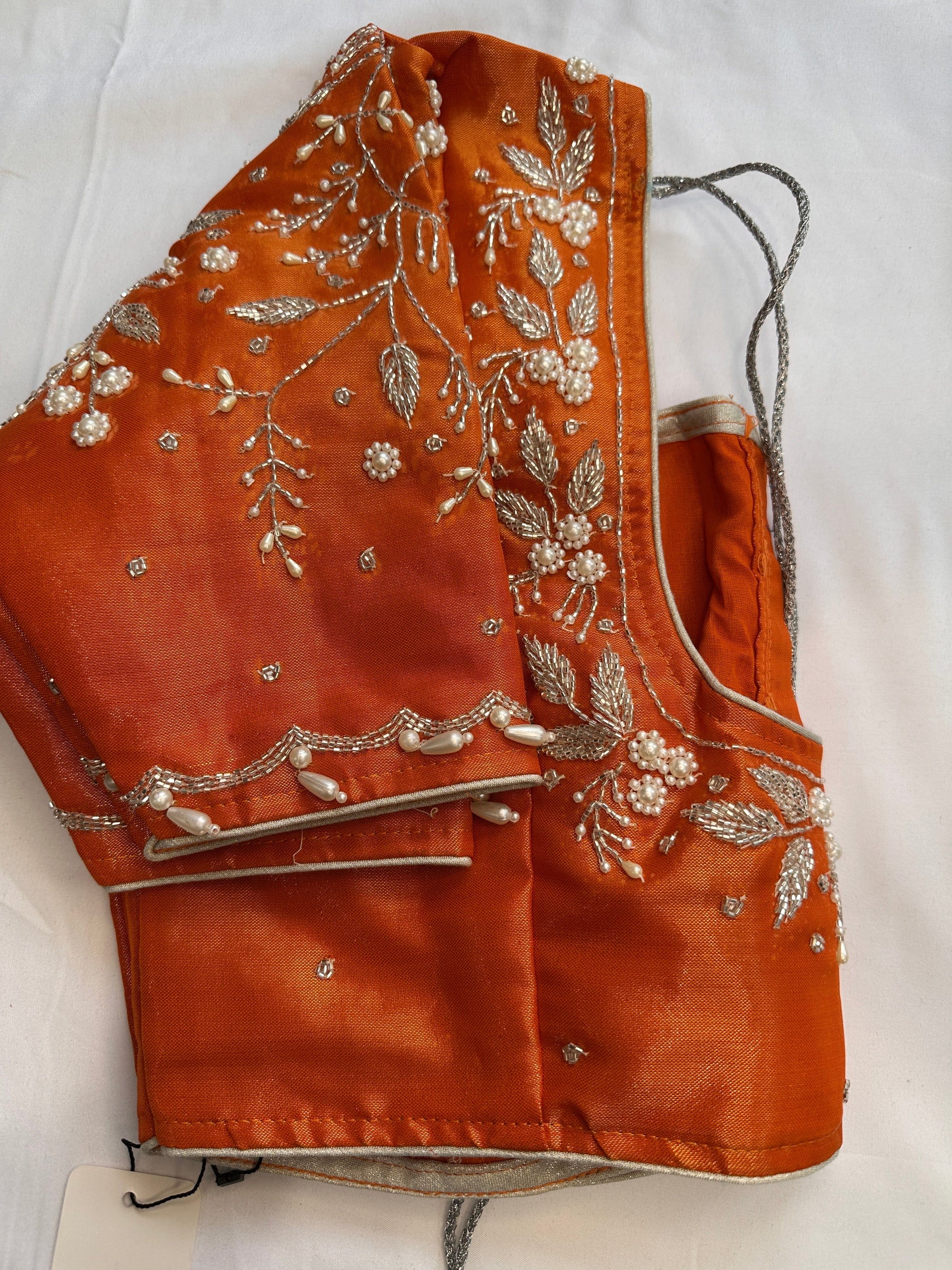 Orange Pearl Maggam work blouse