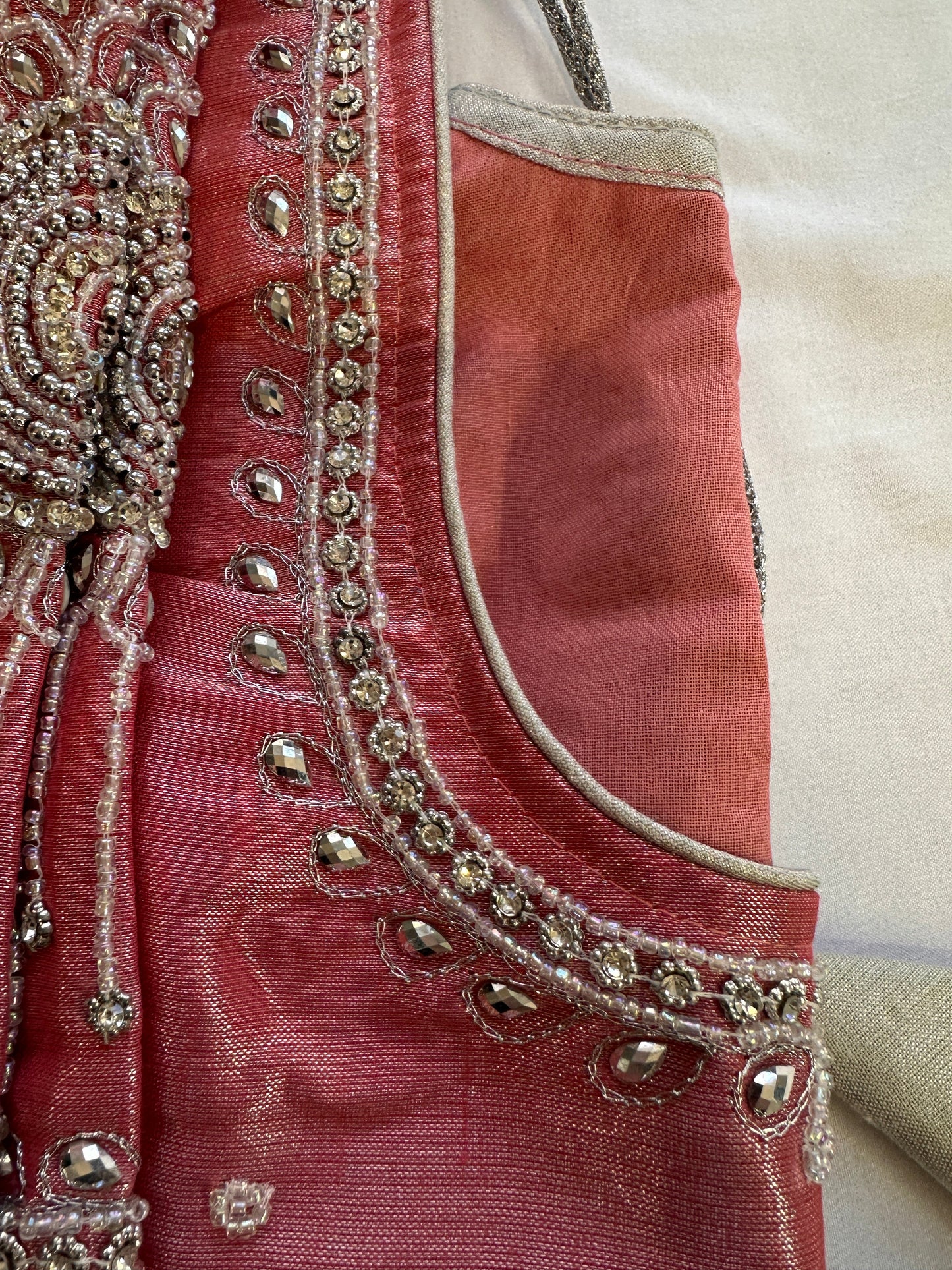 Pink Silver Maggam work blouse
