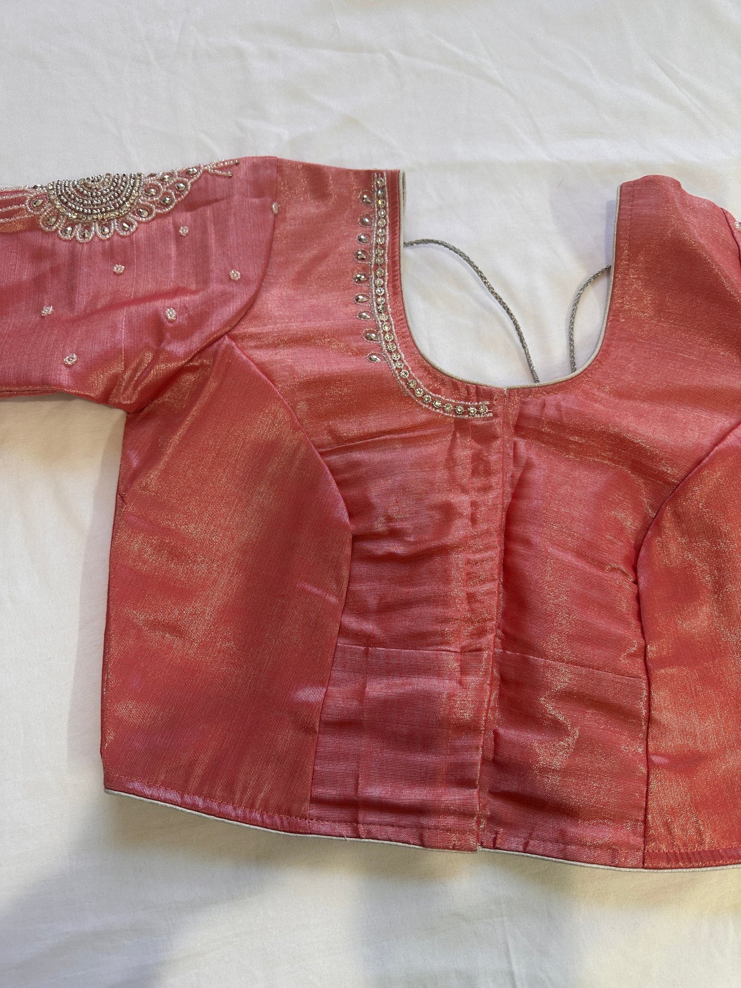Pink Silver Maggam work blouse