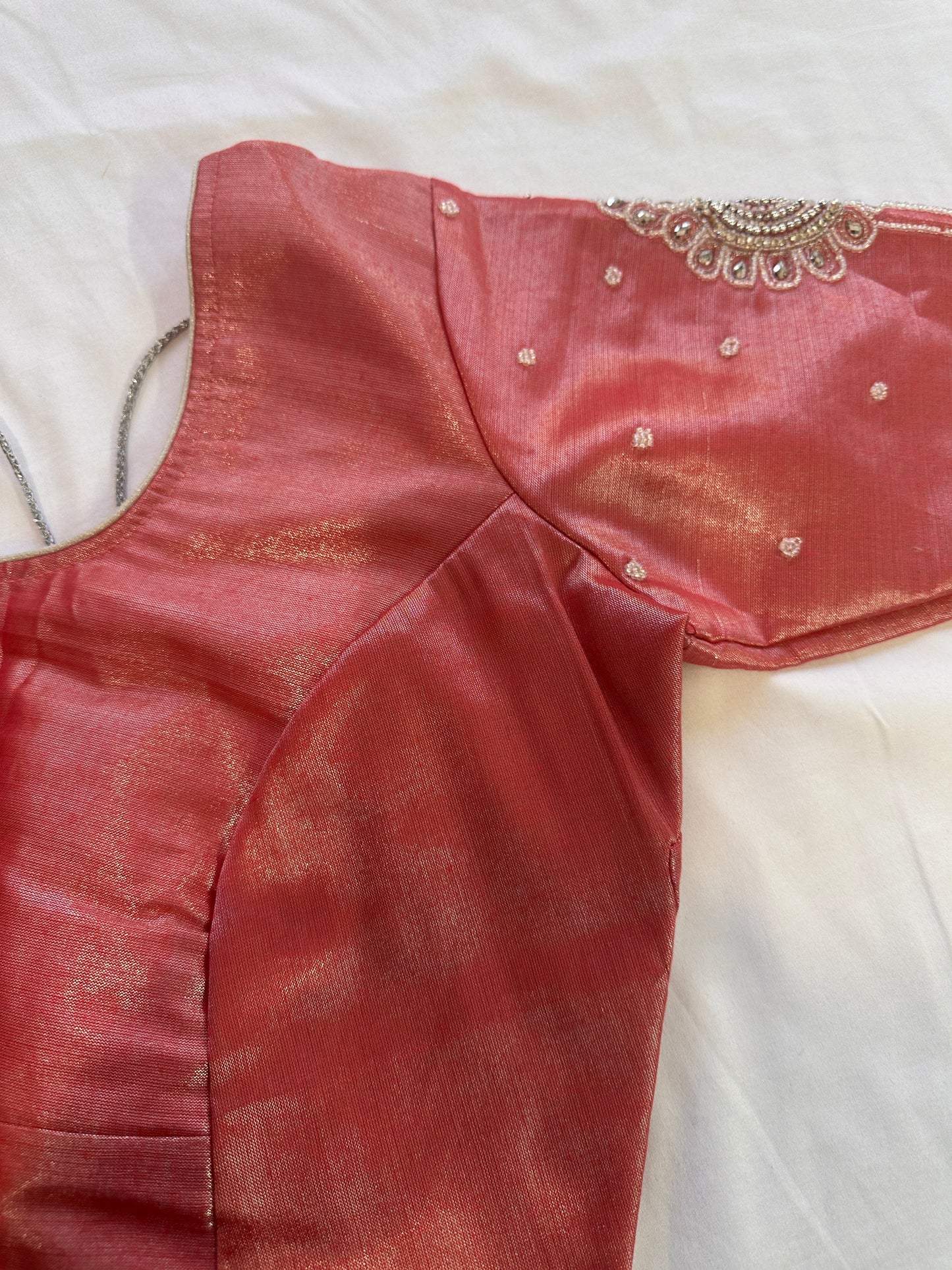 Pink Silver Maggam work blouse