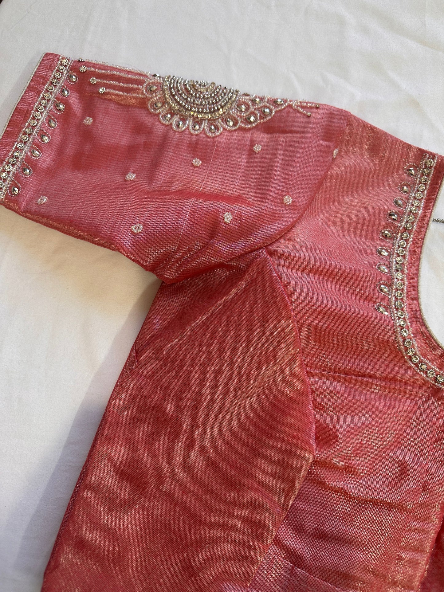 Pink Silver Maggam work blouse